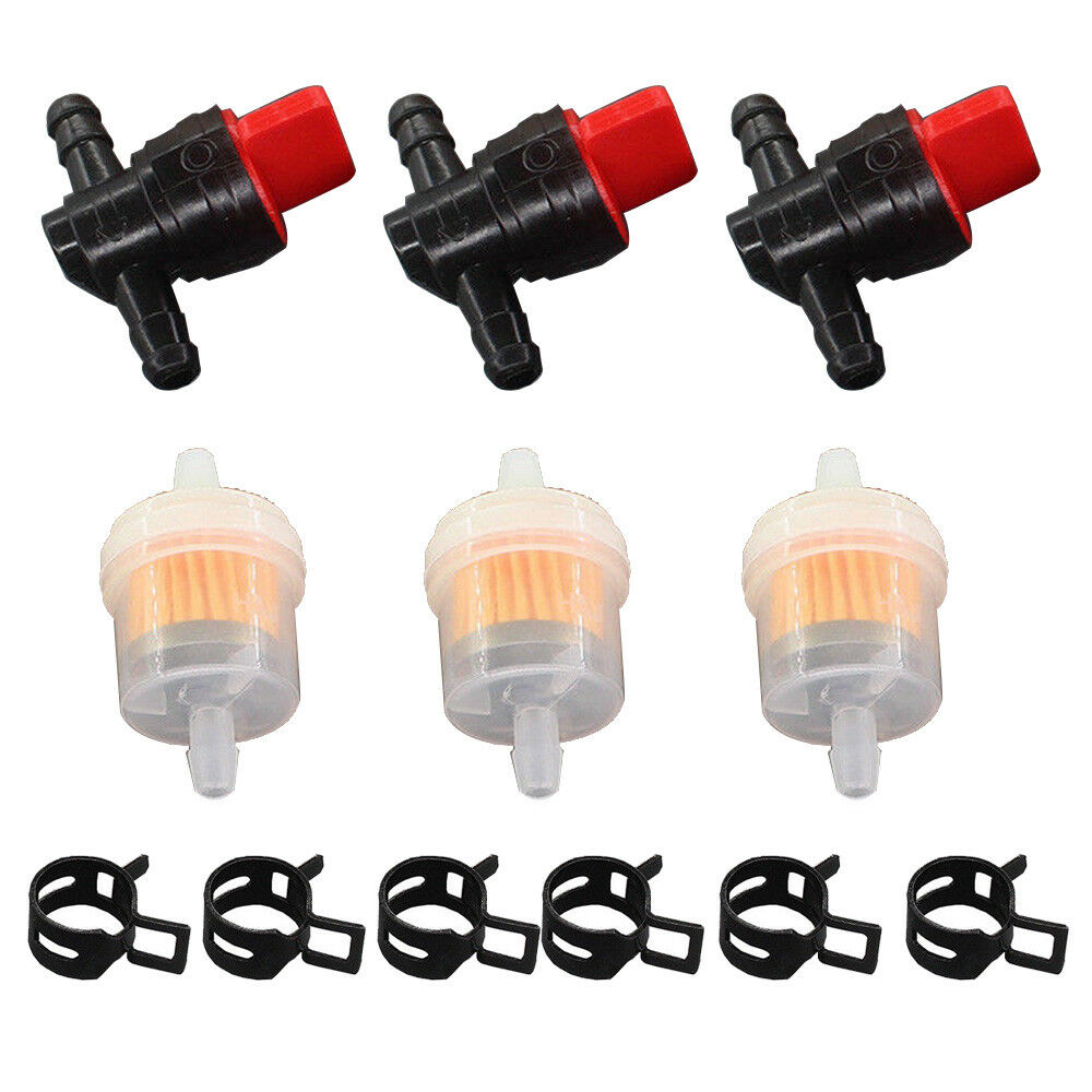 3Kit 1/4" In Line Fuel Gas Filter Shut Cut Off Valve Clamp For Briggs & Stratton