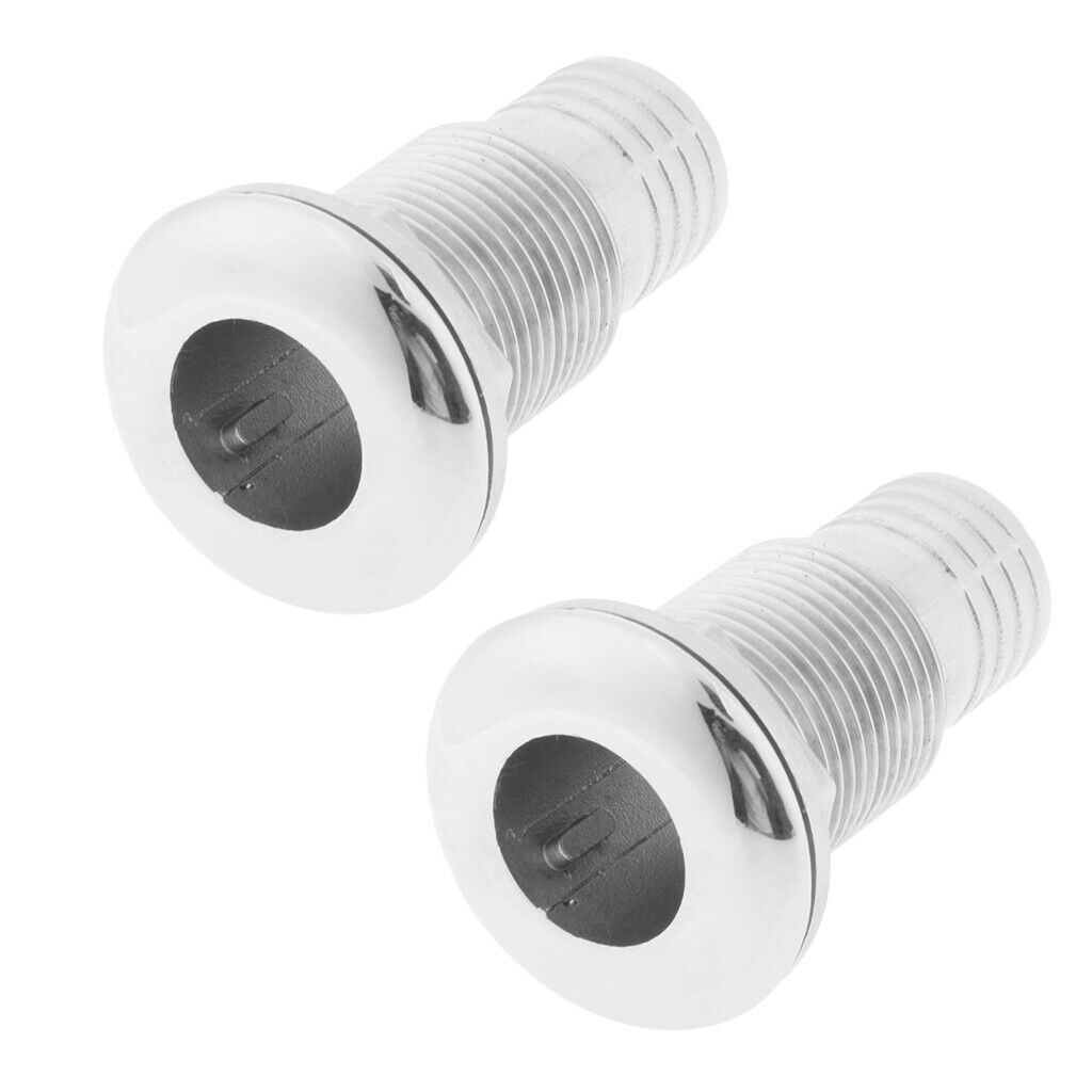 2x 316 Stainless Steel 1" Hose Boat Thru-Hull Fitting 72mm Length Straight