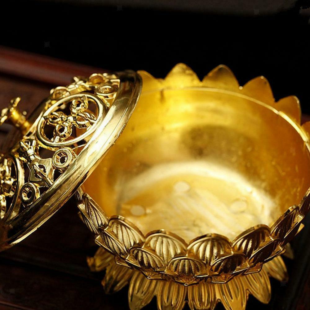 7CM Lotus Incense Burner Holder Chinese Golden Cone Flower Statue Censer