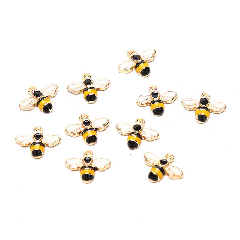 10pcs 14x12mm Tiny Bee Enamel Charms for Earring Pendant Necklace Jewelry Mak KX