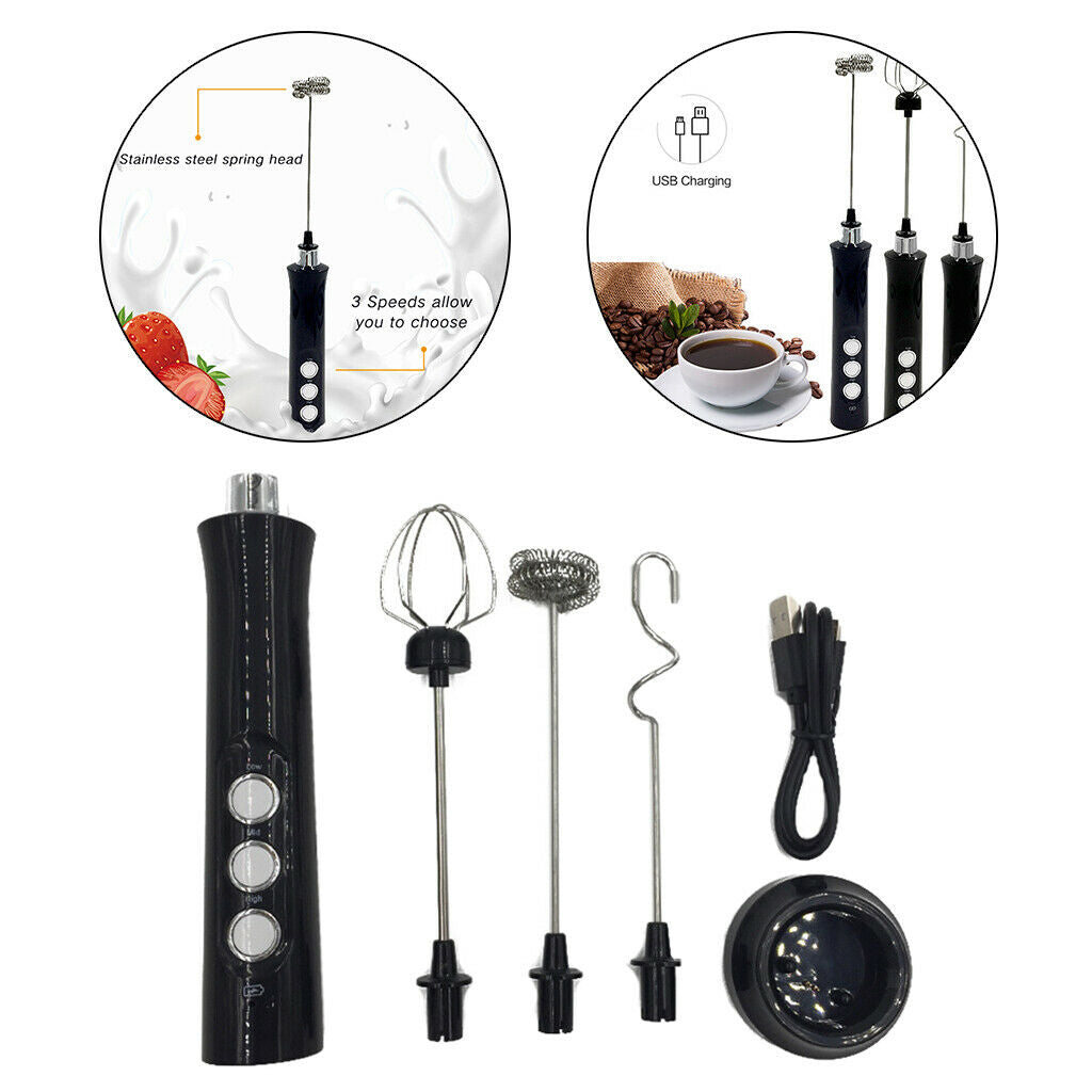 3-in-1 Electric Milk Frother Cafe USB Milk Foam Maker Latte Foamer Blender