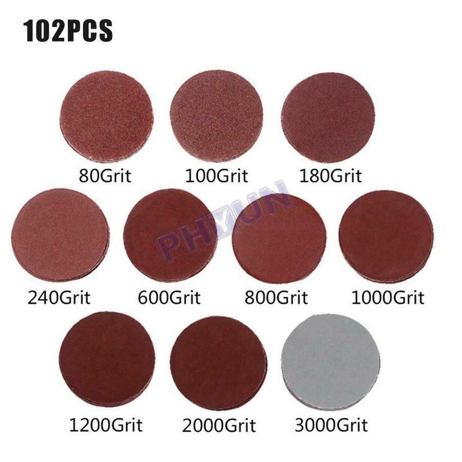 100 Sanding Disc Sand Paper Hook Loop Sander Kit + M6 Drill Adapter & Backer Pad