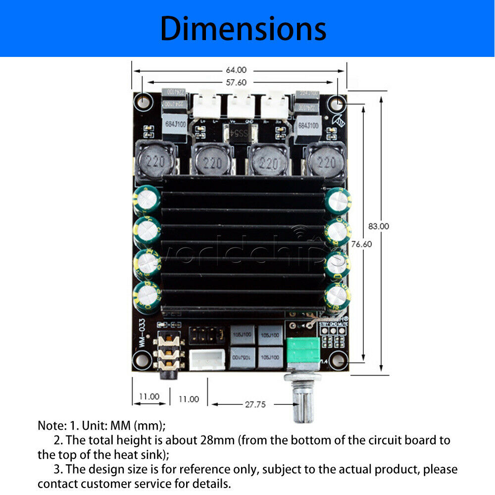 DC 12V-36V TDA7498 High-power HIFI Two-channels Power Amplifier Board 2X100W