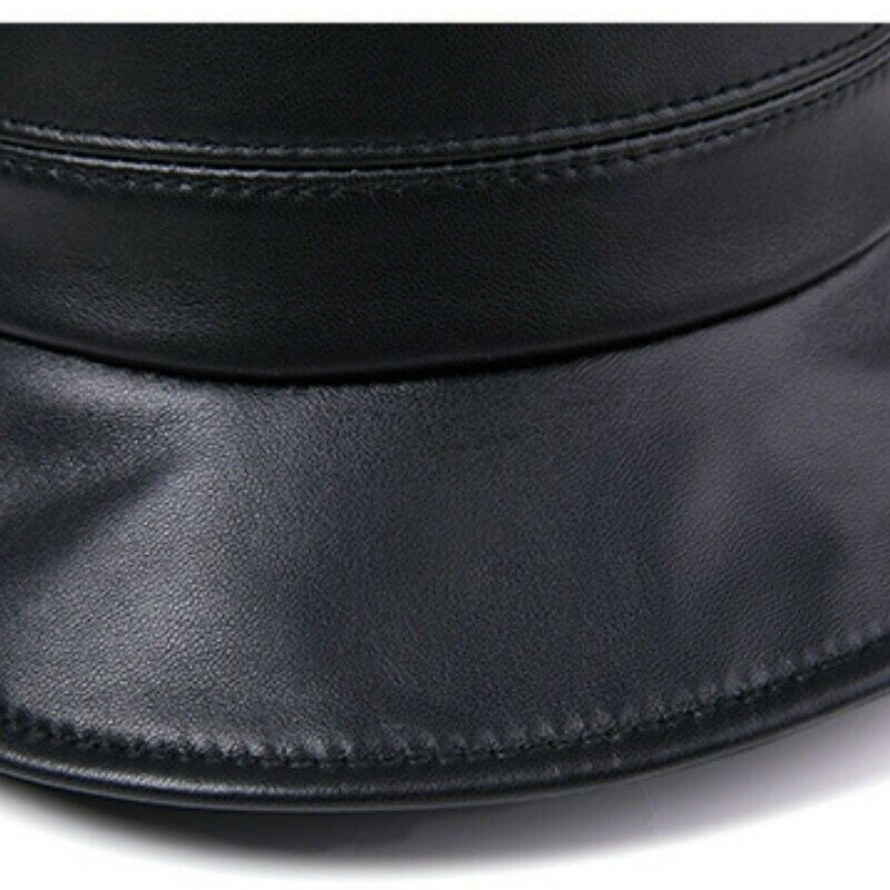 Unisex Bucket Bush Fishing Hat Cap Sheepskin Leather Black Wide Brim Winter Warm