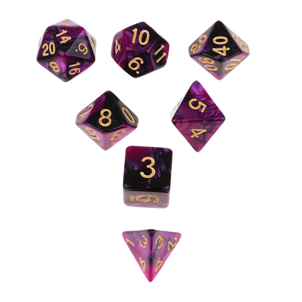 Pack of 7 Two Color Polyhedral Dice Die D4 D6 D8 D10 D12 D20 for DND Game