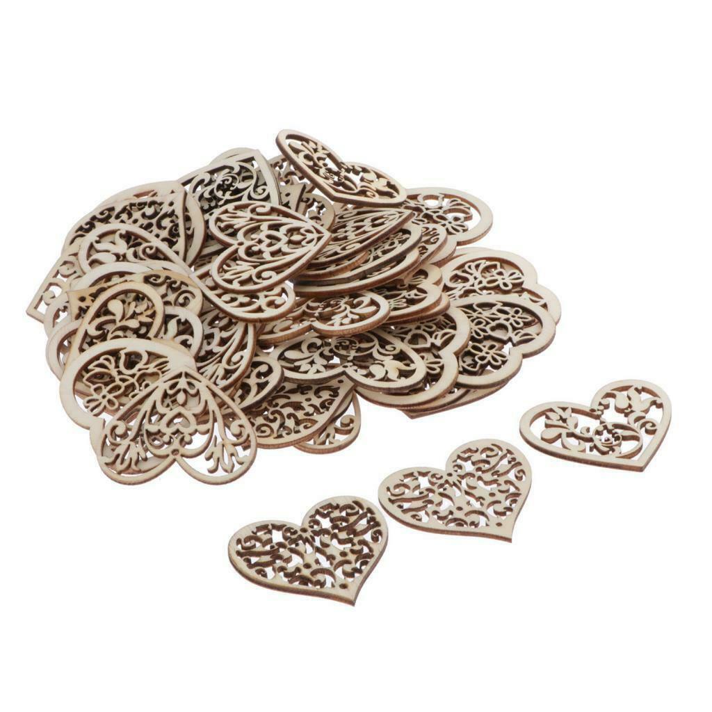 50x Natural Wood Pieces Hollow Cutouts Rustic Decorations Wedding Decor