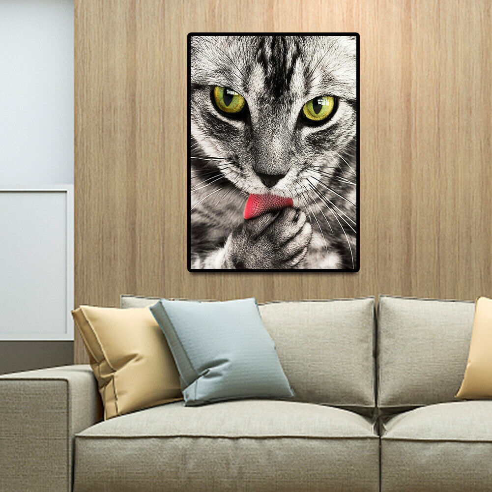 Scary Cat 5D Round Diamond Painting Cross Stitch Mosaic Rhinestone Crafts @