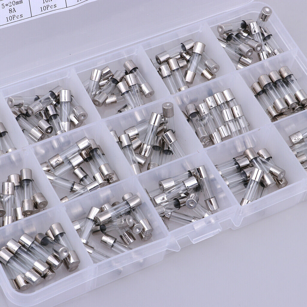 150x Glass Fuse Tube Assorted Kit Amp Fuse 0.1A-20A with Box