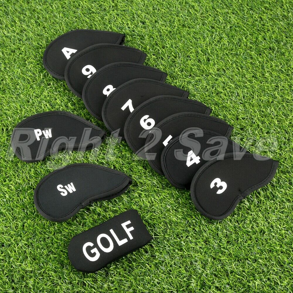 11pcs Black Golf Head Covers Golf Iron Protector Case Headcover With Numbers Kit