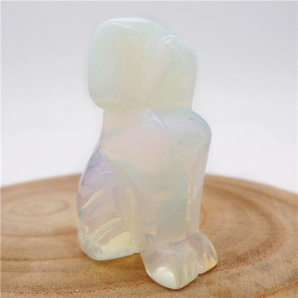 48x30x20mm White Opal Carved Dog Decoration Statue Stone Home Reiki Decor HH7956