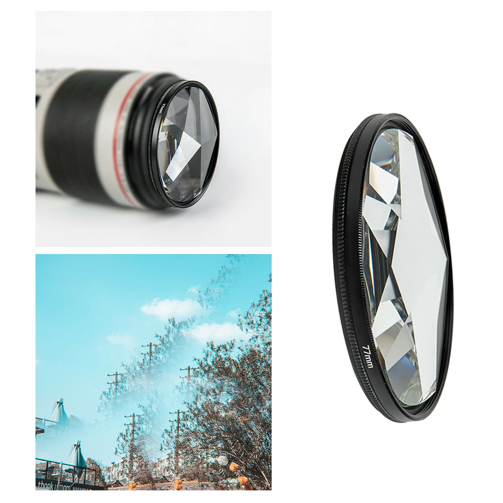 77mm Glass Prism Filter Kaleidoscope Prism Variable Number of Shooting