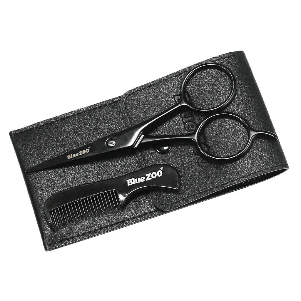 1 Set Men Beard Mustache Styling Scissors with Comb and PU Bag Kits Black