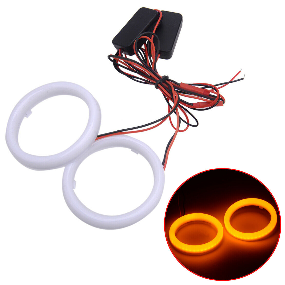 1Pair 70mm Cotton LED Angel Eye Halo COB Fog Headlight COB Ring DRL Lamp Yellow