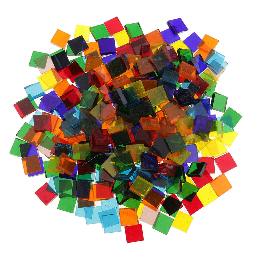 250x Assorted Color Square Clear Glass Pieces Mosaic Tiles Art Crafts 10x10mm