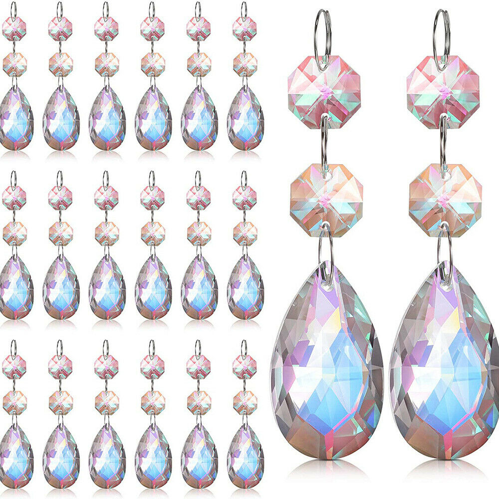 20pPCS Clear Teardrop Crystal Chandelier Pendants Beads Hanging Prism Home Decor