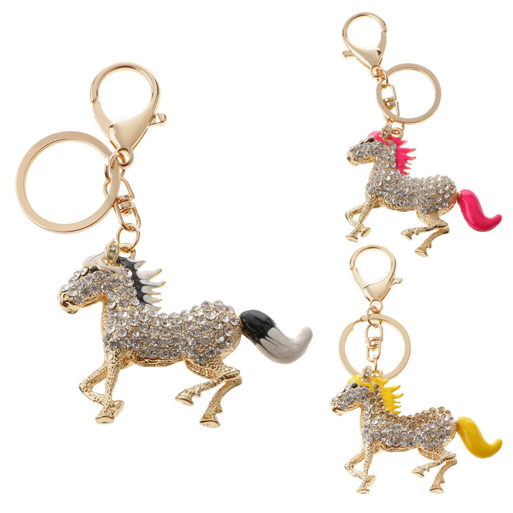 Horse Pendant Crystal Keychain Keyring Bag Purse Charm Keyfob Gifts Yellow