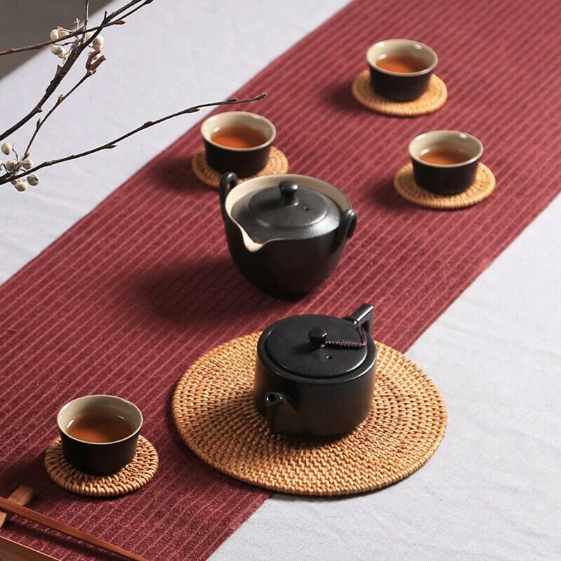 6Pcs Drink Coasters Kungfu Tea Accessories Placemat Dish Mat Rattan Cup Dia BDA