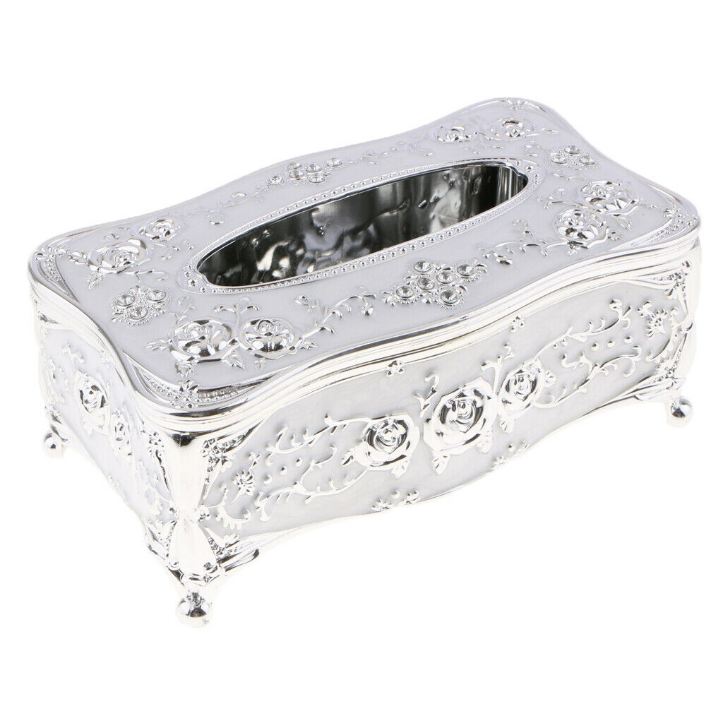 European Style Acrylic Tissue Box Luxurious Rose Napkin Cover  Sliver White