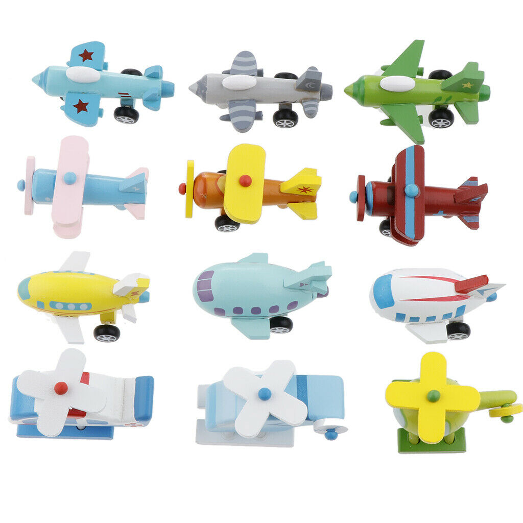 12pcs Early Explorer Wooden Plane Aircraft Colorful Toys for Baby Toddlers