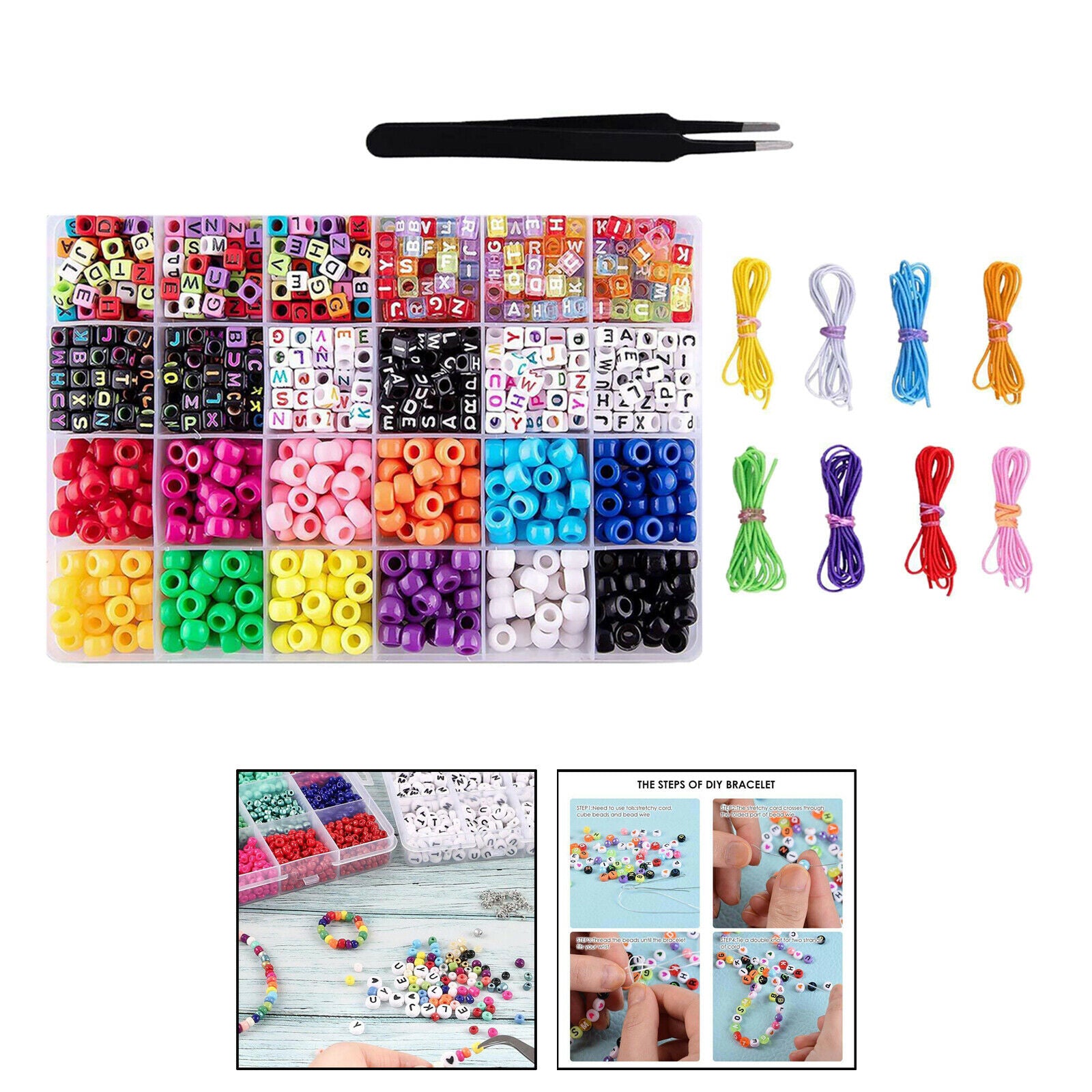 6 x 9mm 360pcs Pony Beads + Acrylic 600x Alphabet Beads Letter Beads for DIY