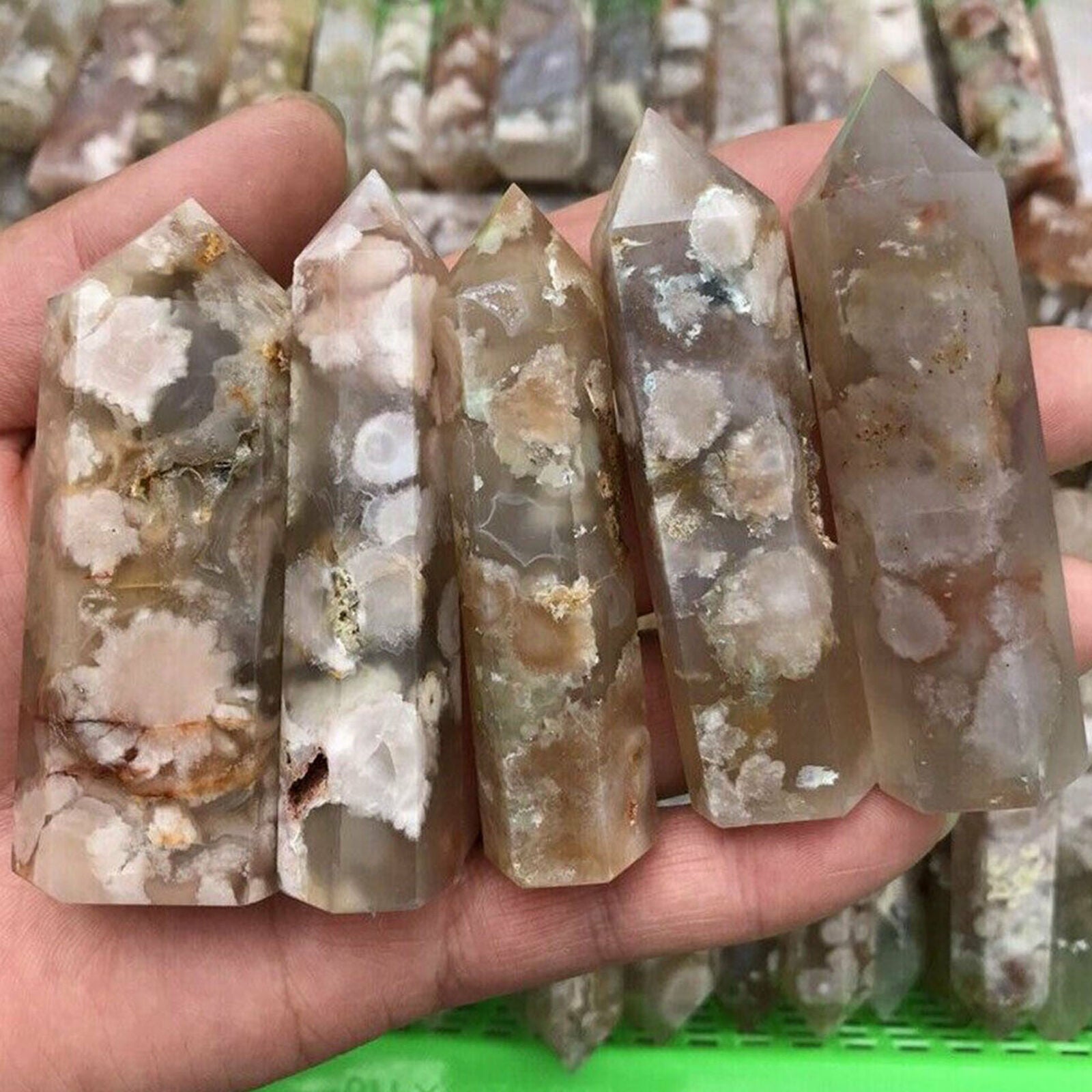 1pc Natural Flower Agate Tower Point Quartz Crystal Obelisk Wand Healing Stone