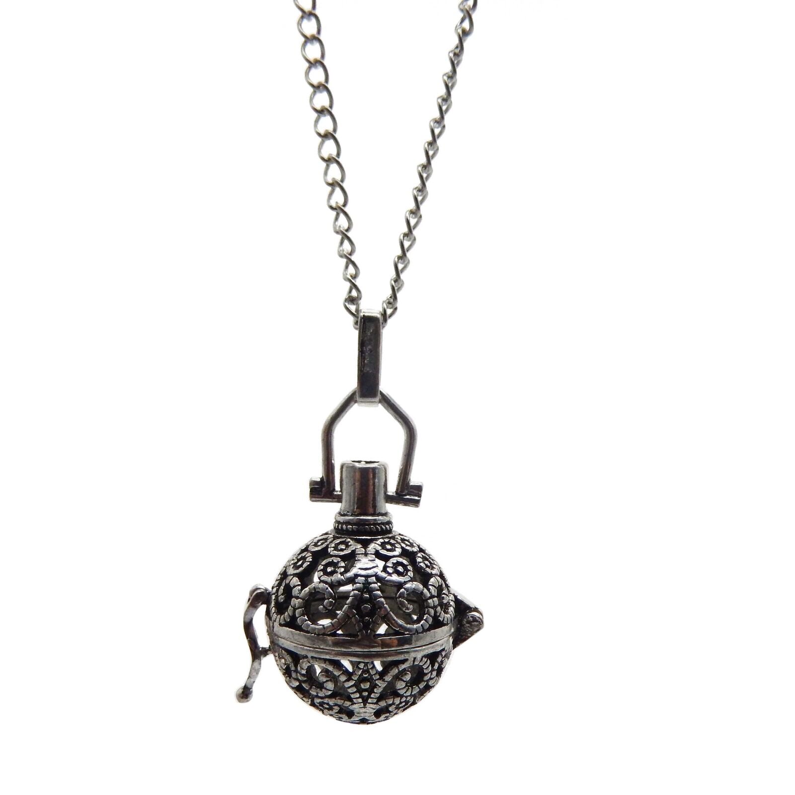 3pcs Retro Style Brass Hollow Perfume Diffuser Locket Bola Ball Harmony Necklace