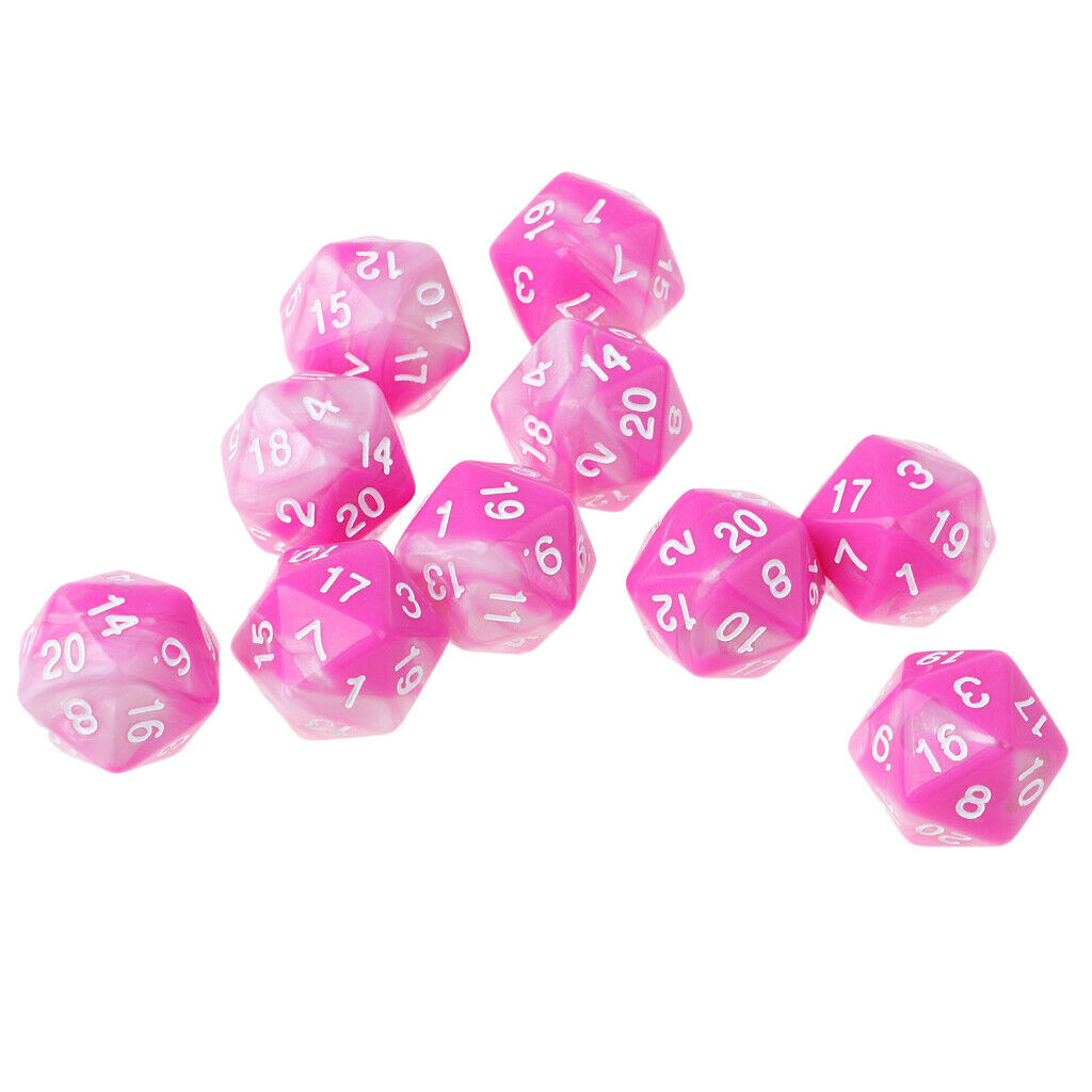 Lot of 10 D20 Dice Pink White Twenty Sided RPG Table Game Double Colors