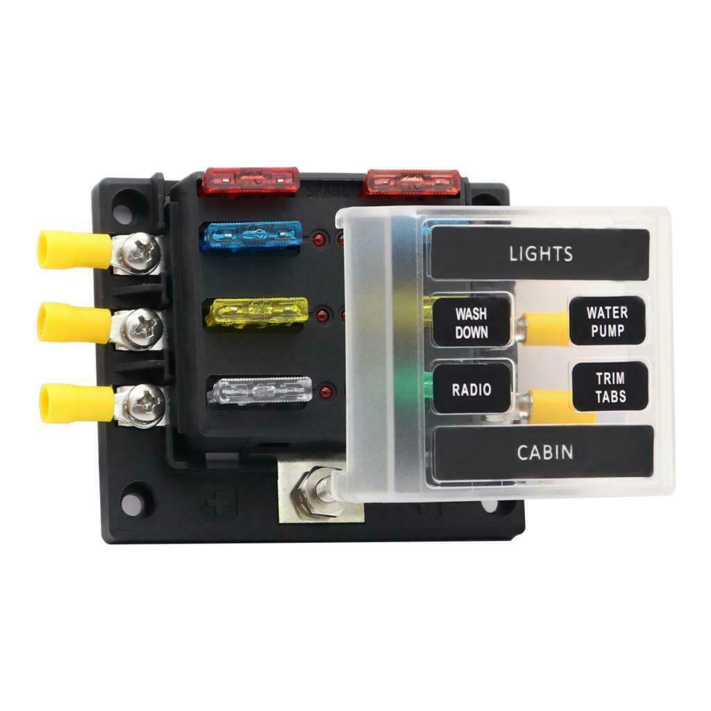 6-Way Blade Fuse Box Block Holder LED Indicator Light 12V-32V Marine Boats Car