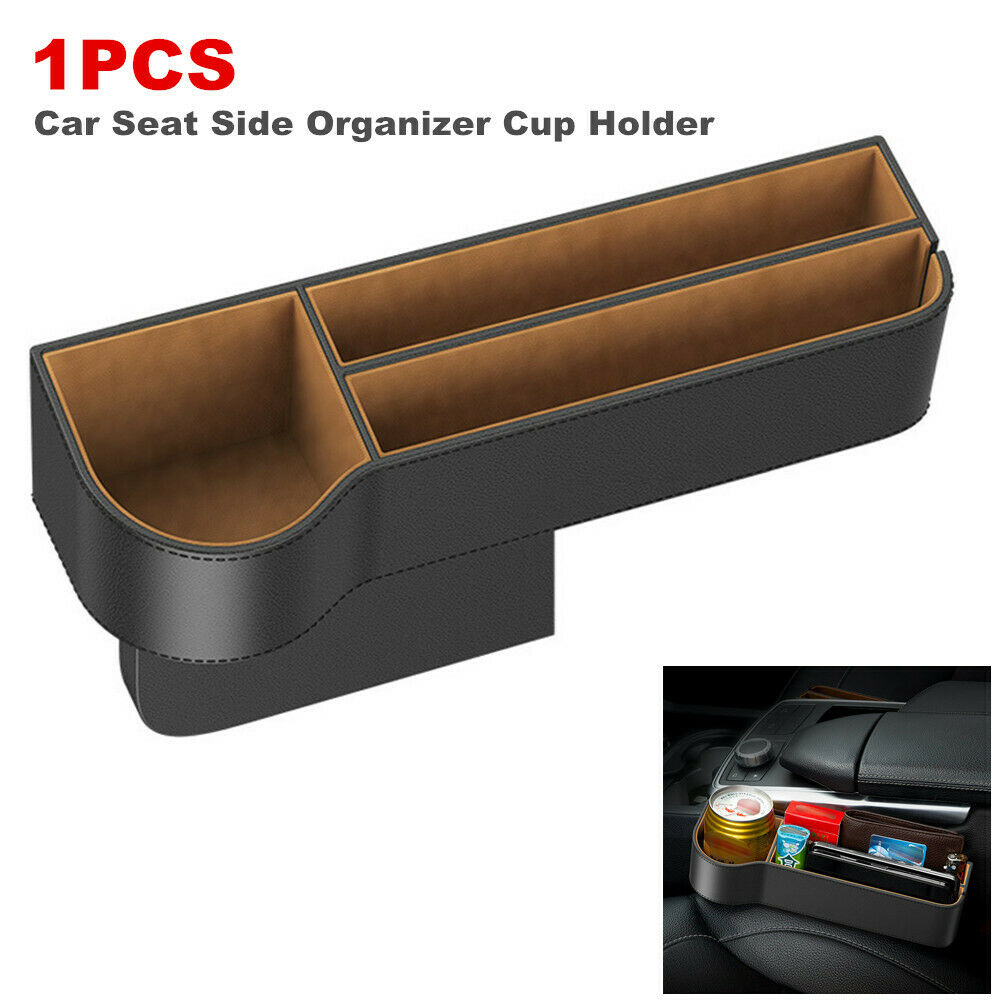 1PCS 2Layer Water Cup Holder PU Leather Storage Box Tray Car Seat Side Organizer