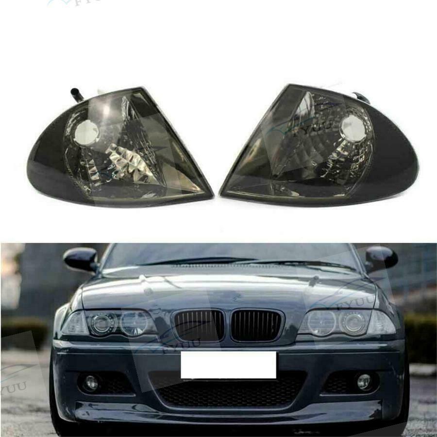 Pair For BMW 3 Series E46 1999 2000 2001 Smoke Turn Signal Corner Light Housing
