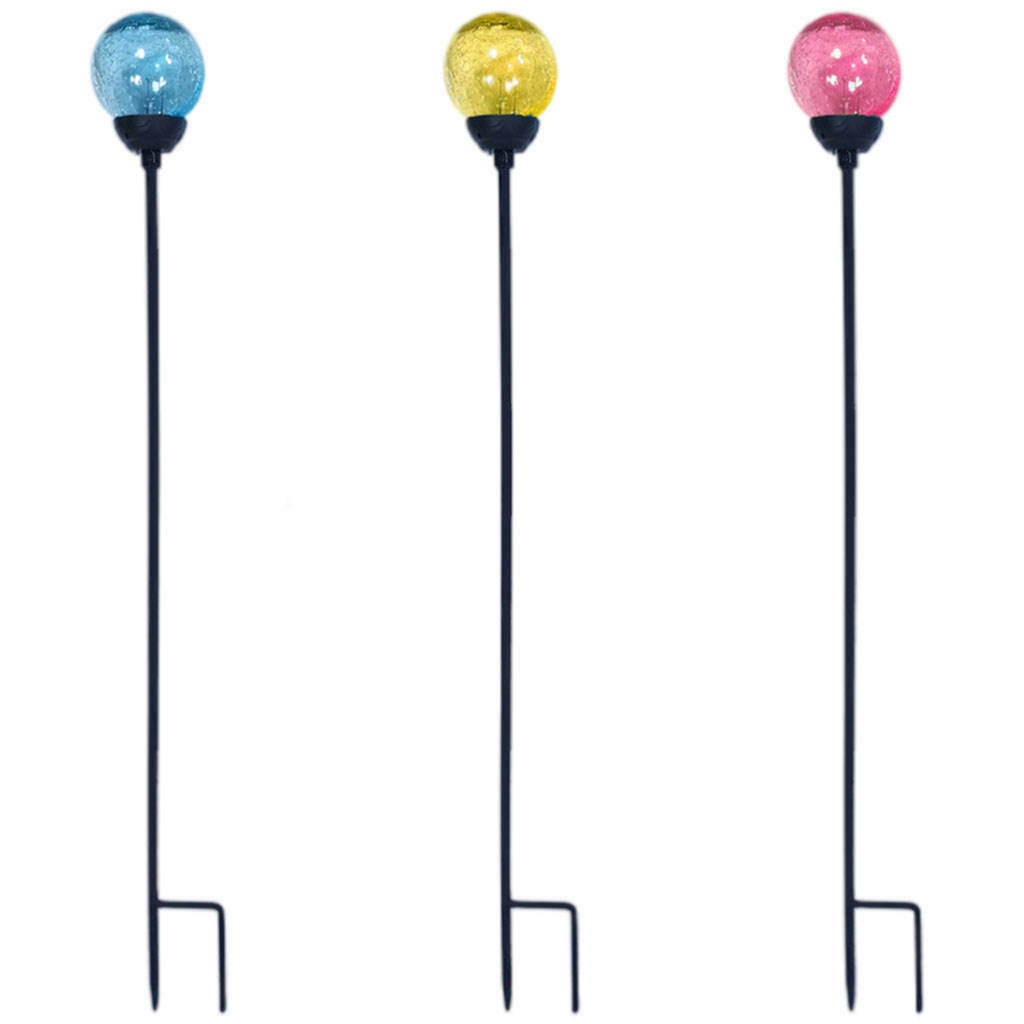 Set of 3 Solar Cracked Glass Ball Light Home Decor for Pathway Patio Outdoor
