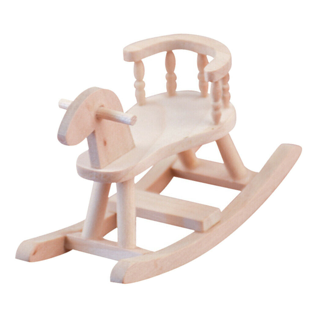 1:12 Wooden Rocking Horse Chair + Red Tricycle Bike for Baby Room Ornaments