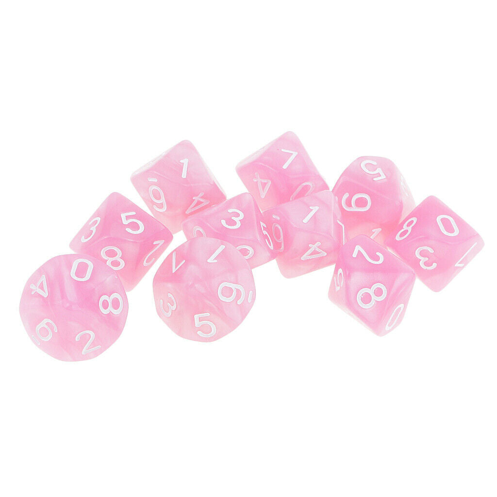 10pcs 10 Sided Dice D10 Polyhedral Dice for  Table Games - Pink, 16mm