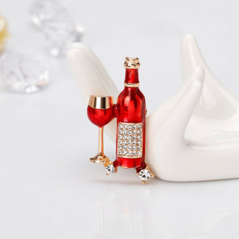 Red Wine Cup Wine Bottle Shape Pin Brooches For Women Men tHts Suit Accessor KX