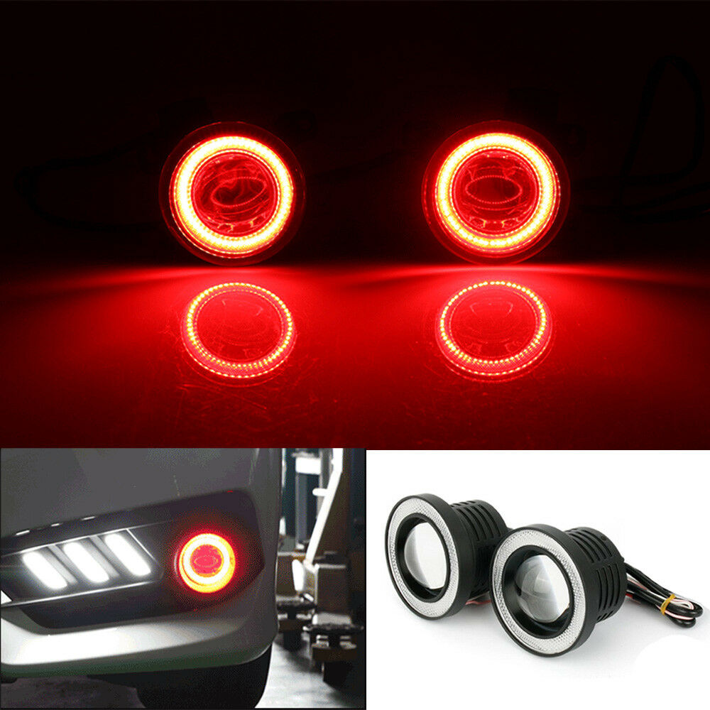 3.5" COB LED Fog Lights Projector Car Red Angel Eyes Halo Ring DRL Driving Lamp