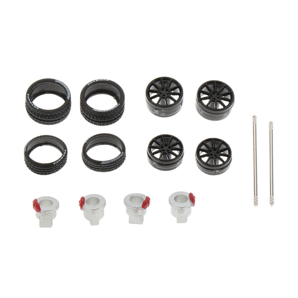 4pc 64th Wheels Rims Hub w/ Brake for Tomica Car Kids Toys Collection Black