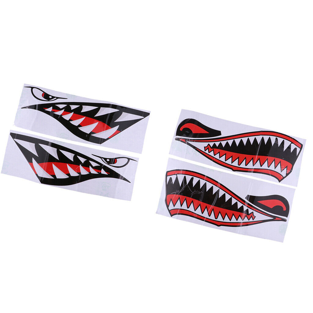 2 Pairs Shark Mouth Stickers - Reflective Decals for Fishing Boat Canoe Dinghy