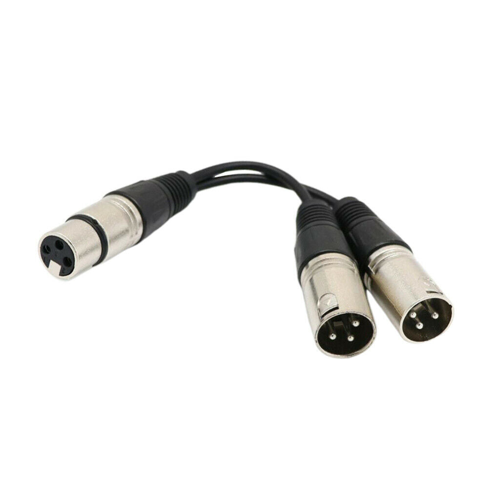 6" XLR 3 Pin FEMALE  To 2 Dual MALE Plug Y SPLITTER Mic PA DJ Cable