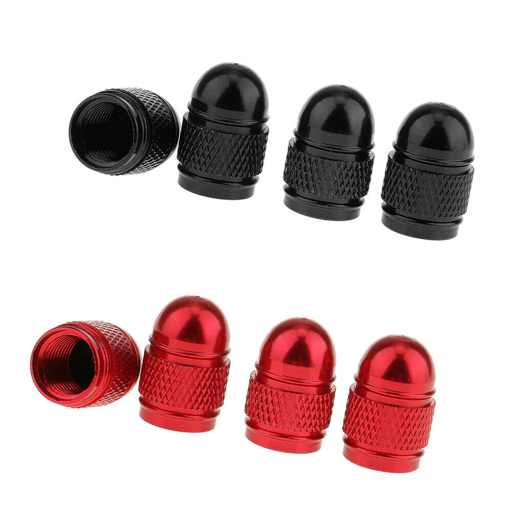 8 Pieces Red Black Aluminum Bullet Tire Valve Stem Air Port Cover Cap