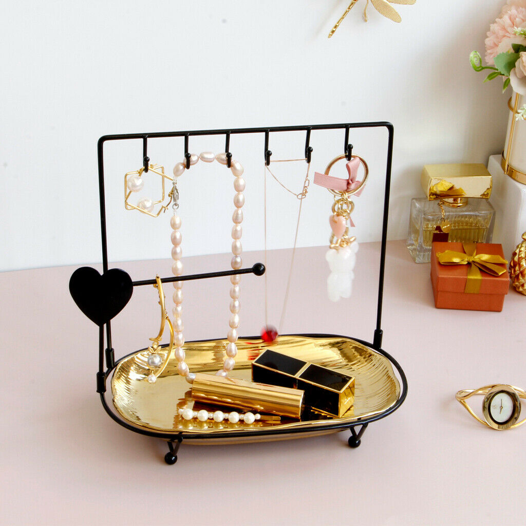 1pc Jewelry Display Holder Stand w/ Ceramic Tray and Hook Jewelry Rack C