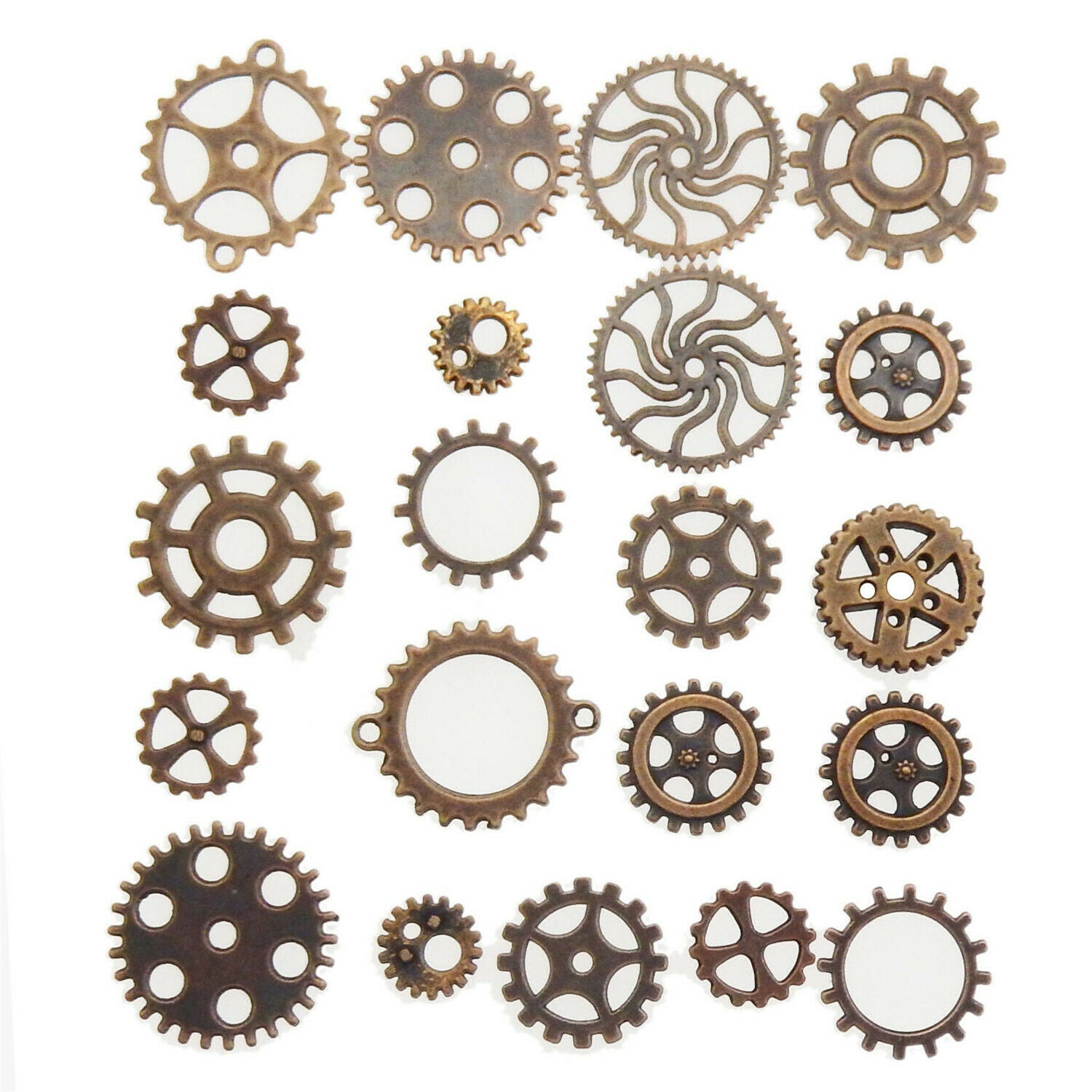 35pcs Copper Tone Charms Alloy Metal Round Wheel Gear Pendants Connector Crafts
