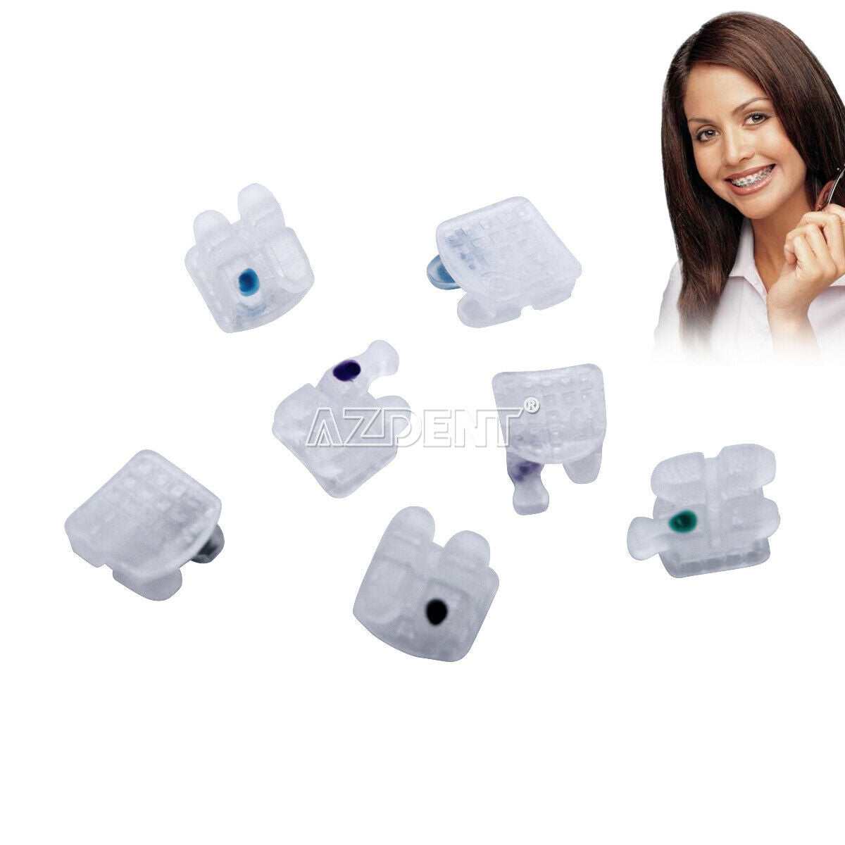 5 X AZDENT Dental Braces Ortho Clear Ceramic Brackets MBT 018" Hooks 345 Marked