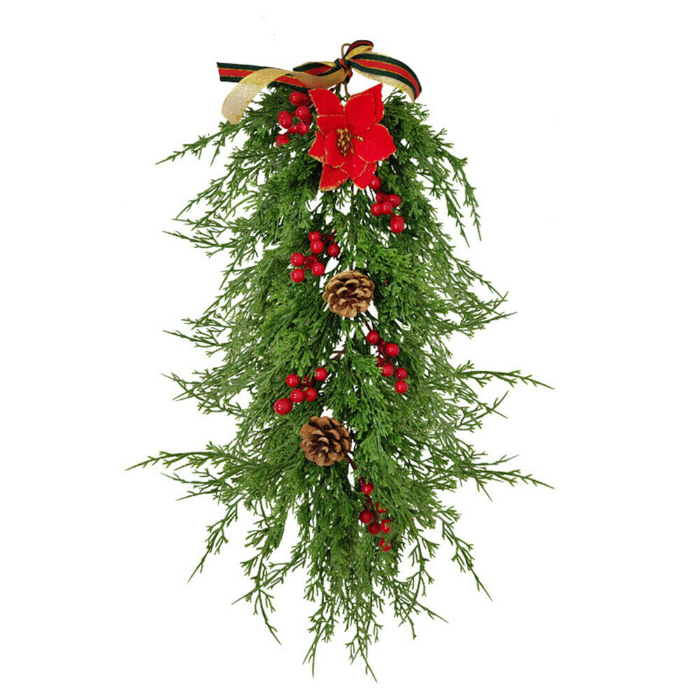 Christmas Artificial Flower Pine Cones Berry Branch Hanging Xmas Door Decor DIY