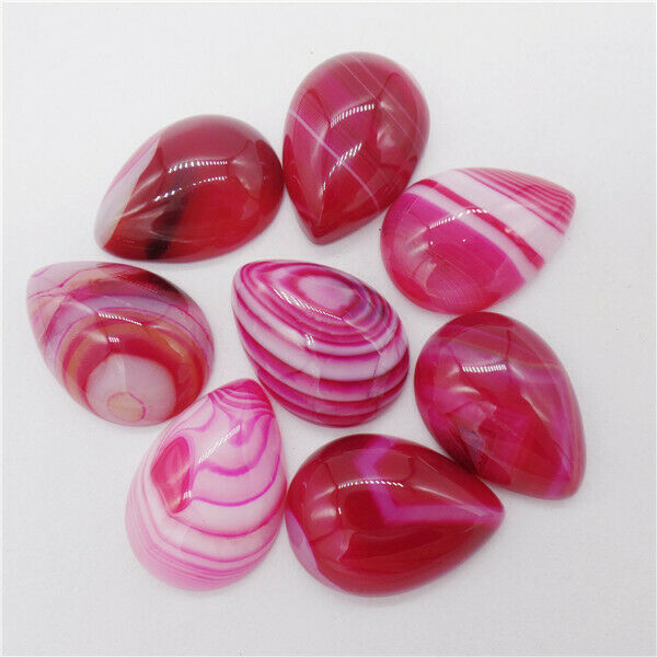 15Pcs 25x18x6mm Wholesale Rose Stripes Onyx Agate Teardrop Cab Cabochon HH9654