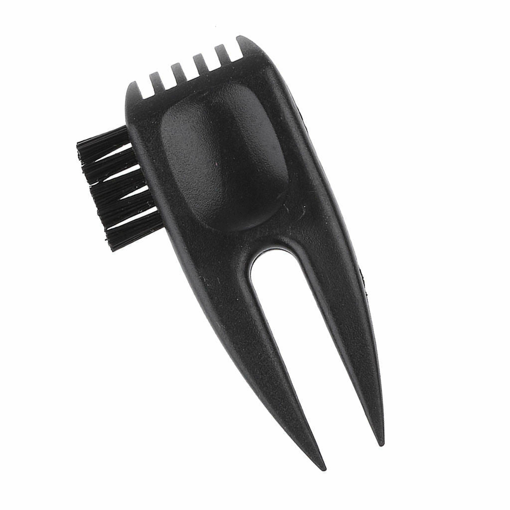 2 in 1 Golf Divot Tool Pitch Fork with Brush for Cleaning Plastic Black
