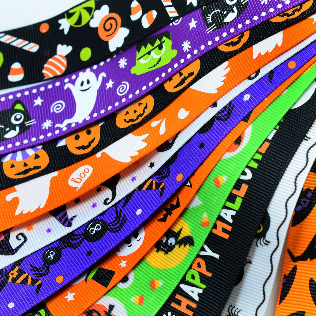 24pcs 1 Yard Printed Halloween Grosgrain Ribbons for Crafts Decoration 25mm
