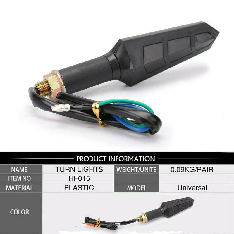 2Pcs Motorcycle Turn Signals LED Blinker Flowing Water Flashing Light Indicators