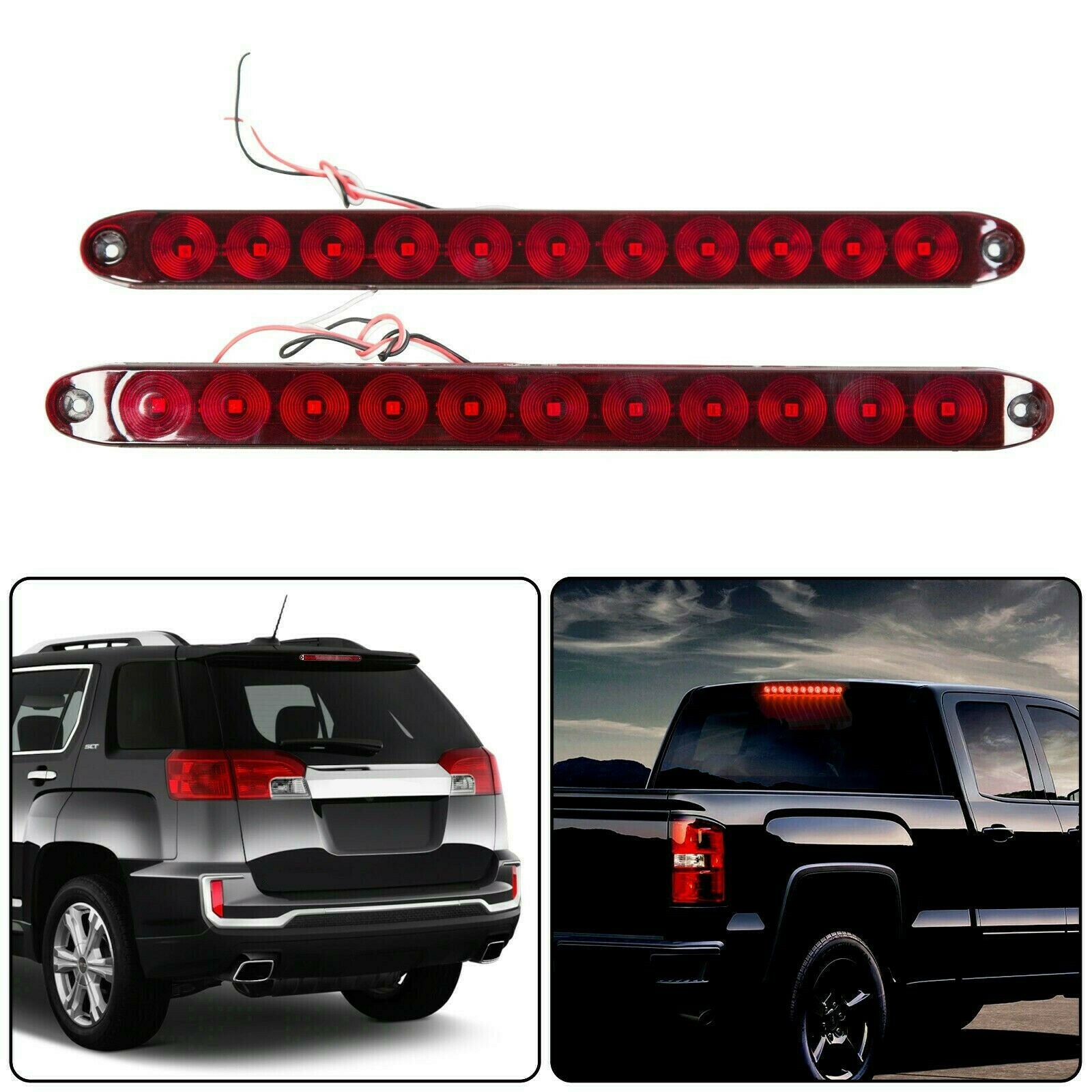 4pcs 15" 11 LED Red Sealed Trailer Truck&RV Stop Tail Rear Brake Turn Light Bar