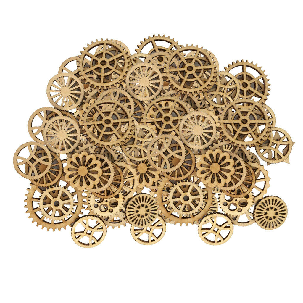 100pcs Blank Unfinished Wooden Gear Embellishment for Card Making Scrapbook