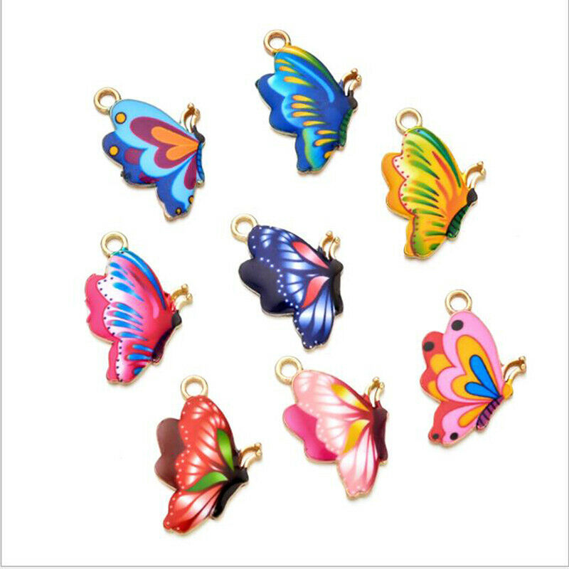10Pcs Mixed Color Enamel Butterfly Charm Animal Pendant DIY Handmade Jewe-hg Kt